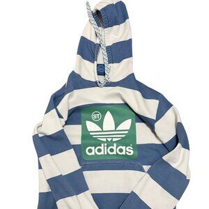 Adidas Green Logo Blue and White Striped Sweater